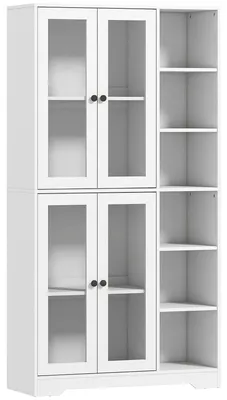 Zdjęcie produktu dla Biała szafka kuchenna z drzwiczkami szklanymi – MDF | Kolor: biały | Wymiary: 90x35x172 cm