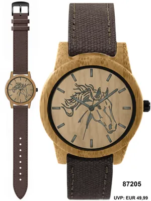 Produktbild von Pacific Time Armbanduhr Pferd Holzuhr Holz Gehäuse Canvas Textil Armband 87205