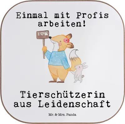 Produktbild von Mr. & Mrs. Panda Untersetzer Glas Tierschützerin Leidenschaft - Weiß - Geschenk, Quadratischer, Gläser, Coaster, gläseruntersetzer, für