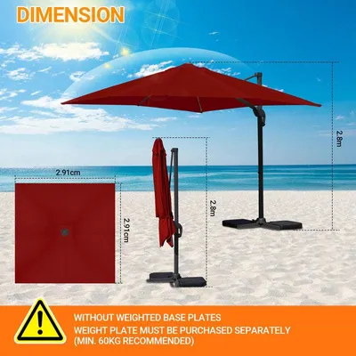 Zdjęcie produktu dla Parasol – Parasol wiszący – Parasol tarasowy kwadratowy – 330 cm – Rama aluminiowa – Z mechanizmem do otwierania