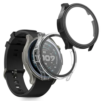 Produktbild von kwmobile 2x Glas Hülle für Amazfit Balance 2 A2429 Schutzhülle - Fullbody Fitnesstracker Case Set aus Glas - Transparent Schwarz