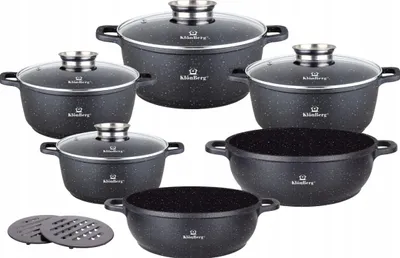 Produktbild von KlönBerg 12-tlg schwarzes Topfset,mit Marmorierung,für alle Herdarten, mit Deckel , Schwarz KB4045