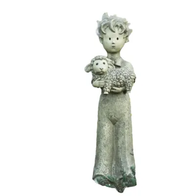 Produktbild von Der kleine Prinz mit Schaf aus Kunststein Neu, Gartenfigur Lizenz Figur zur Dekoration, Antoine de Saint-Exupéry V-116028-KS Groß