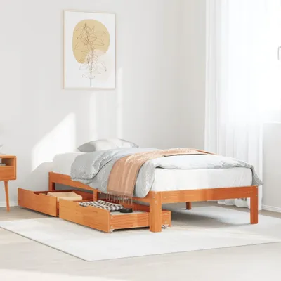 Produktbild von Massivholzbett mit Schubladen Wachsbraun 75x190 cm Kiefer, Klassische Betten 2024 Neu DesignMöbel