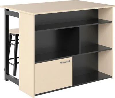 Produktbild von 3-tlg. Barset, Bartisch mit klappbarer Tischplatte, 2 Barhocker, 6 Staufächer, schwarz+Eiche, 116 x 70 x 89,5 cm