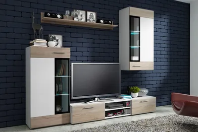 Produktbild von TOP Wohnwand Tango Anbauwand Wohnkombi Wohnzimmer Sonoma Eiche matt + Weiss matt