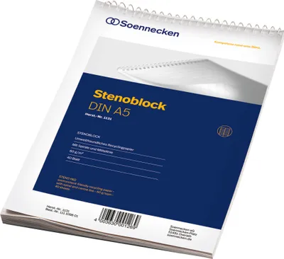 Produktbild von Soennecken Stenoblock 1131 DIN A5 mit Mittellinie 40Blatt weiß