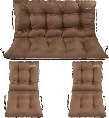 Produktbild von SuperKissen24. Sitzkissen Bankauflage für Gartenbank - Bankkissen Bankauflage 100x60x50 cm mit 2er 48x96 cm Stuhlkissen - Wetterfest - Braun Leinen