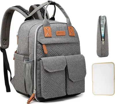 Produktbild von MODFU Wickeltasche Rucksack Großer Wickelrucksack mit Multifunktions-Babytaschen und mobiler Wickelauflage - Schnullerhalter und Kinderwagengurte - für Mama und Papa grau