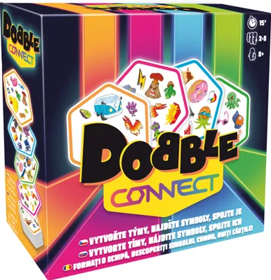 The image shows the packaging of the board game Dobble Connect.