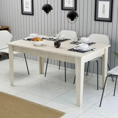 Produktbild von Skye Decor, Hochwertiger Esstisch, Travertin, 145 x 75 x 88 cm | 100% melaminbeschichtete Spanplatte, 18 mm dick | Modernes Design mit grauen Melaminbeinen, ideal für Ihr Zuhause.