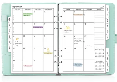 Image de Agenda à spirale format A5, rechargeable, de mars 2026 à juin 2027, couleur bleu clair, pour l'école et le travail