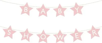 Image de Panneau bannière pour baby shower étoiles rose vif 290 cm x 16,5 cm