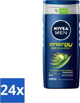 Obrázok produktu pre Nivea Men Energy sprchový gél - Dlhotrvajúci pocit sviežosti - 250 ml - Hodnotné balenie - 24 kusov