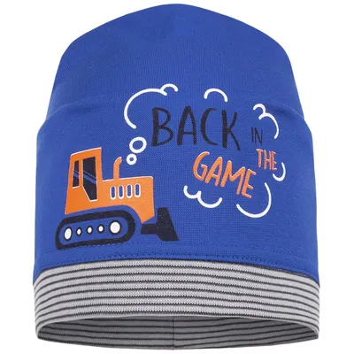 Produktbild von Mütze Beanie Junge Kindermütze Übergangsmütze Frühling Herbst Bagger Gr. 52-54, Navy-Blau/Orange