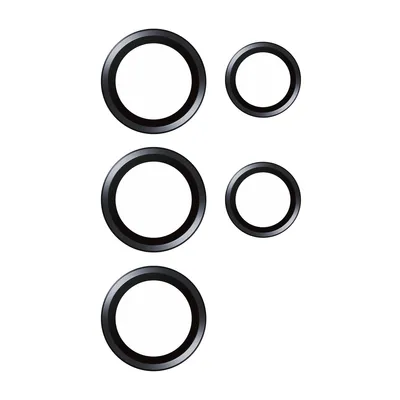 A set of black rings of varying sizes on a white background.