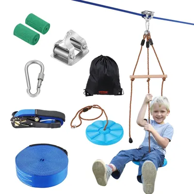 Immagine prodotto di VEVOR Zipline per bambini e adulti, zipline da 16,7 m fino a 150 kg, zipline da cortile all'aperto, parco giochi con zipline, imbracatura di sicurezza in nylon e kit di accessori