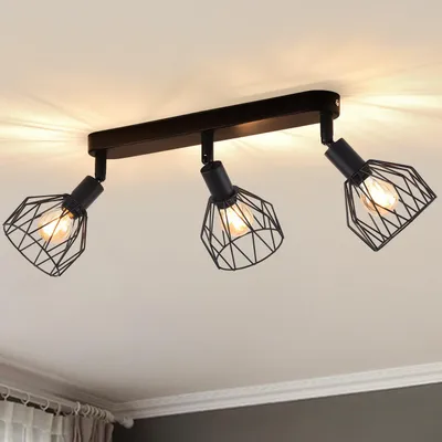Produktbild von ANWIO Deckenstrahler 3 Flammig Schwarz, Vintage Deckenlampe E14 drehbar,Deckenstrahler 3 Spots, Deckenlampe LED, Lampe Wohnzimmer, Küchenlampe Decke (ohne Glühbirnen) EUC-EA190813-14-03RB-1U