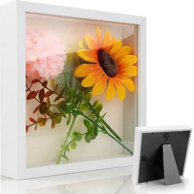 Produktbild von Unyqoos® Tiefer 3D-Fotorahmen 20 x 20 x 3 cm mit klarer Acrylplatte & Holzrahmen – Vitrinenrahmen für Fotos, Souvenirs und Dekoration