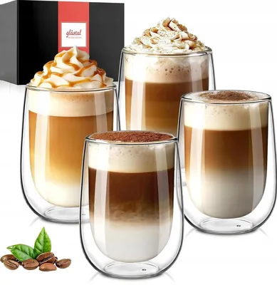 Produktbild von 4 Stück Doppelwandige Glasbecher 350ml Hitzebeständig Borosilikat