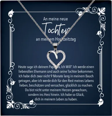 Produktbild von 22Feels Echt Silber Halskette - Neue Stieftochter Geschenk von Stiefmama's Hochzeit Geburtstag Weihnachten Bonus Tochter Frauen Schmuck Set - Herz Anhänger, Karte