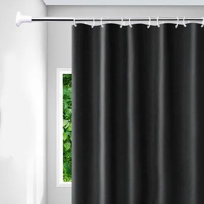 Image de Rideau de douche noir en polyester, résistant à la moisissure et imperméable. Convient pour les baignoires et les salles de bains. Crochets pour rideau de douche, 180 x 200 cm.