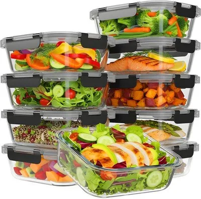 Obrázek produktu pro KitchenBrothers KB1004228, úložné nádoby, 10 kusů, sklo, vzduchotěsné, stohovatelné, objem 1 litr