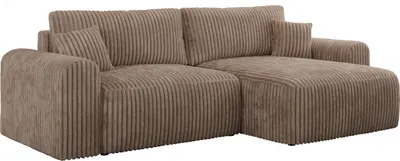 Produktbild von MKS MEBLE Cord Sofa L-Form, Ecksofa mit Schlaffunktion, Wohnlandschaft L-Form mit Kissen, Couch L-Form - Nelson - Braun Cord
