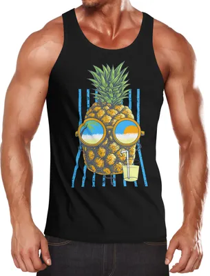 Produktbild von Herren Tank Top chilling Ananas Pinapple Sommer Beach Party Slim Fit Neverless® schwarz M