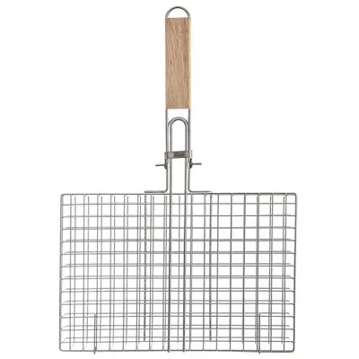 Produktbild von Orion Grillrost Metall, 32x49x4 cm, Silber, abschließbar, mit zusammenklappbarem langem Kautschukholz-Griff