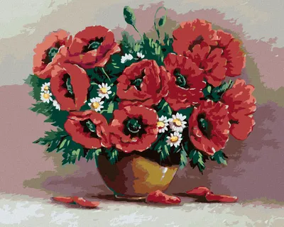 Produktbild von Zuty - Malen nach Zahlen - ROTE BLUMEN IN EINER BRAUNEN VASE, 40x50 cm, ohne Keilrahmen