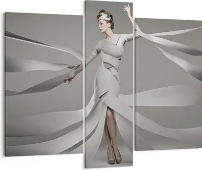 Produktbild von Bild auf Leinwand - Leinwandbild - Frau Modell Streifen Emotionen - 95x80cm - Wand Bild - Wanddeko - Leinwanddruck - Bilder - Kunstdruck - Wanddekoration - Leinwand bilder - Wandkunst - CB95x80-2612