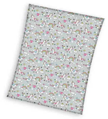 Imagen del producto de Smukee, manta de forro polar con estampado de cuadros y motivos de unicornios, 130 x 170 cm
