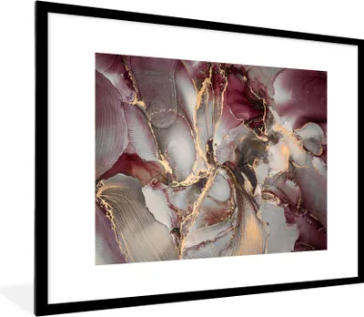 Produktbild von MuchoWow® Gerahmtes Poster Gold - Marmor - Lila 80x60 cm - Poster mit Schwarzem Bilderrahmen Wandposter Rahmen Foto Bilder - Schlafzimmer-Dekorationen - Fotoposter