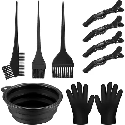 Image de Pinceau à coloration cheveux Kit de pinceaux - 9 pièces - Noir - Pour salon et maison