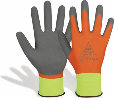 Produktbild von HASE SAFETY GLOVES Latex-Arbeitshandschuhe SuperFlex+, EN388, EN 420, neongelb/orange, Größe 11