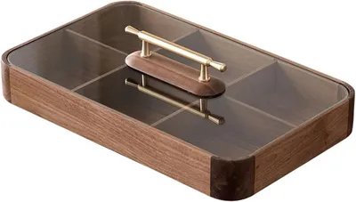 Image de Boîte de rangement en bois avec couvercle et 6 compartiments
