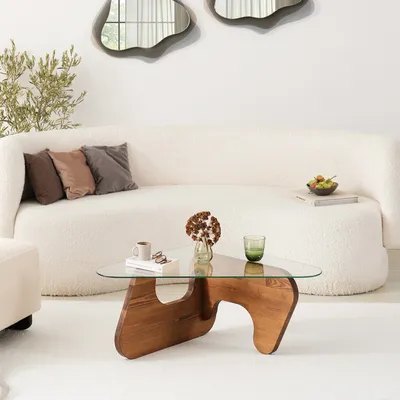 Image de Skye Decor, Freya - Chesnut, tables basses, châtaignier, verre, 86 x 36 x 66 cm