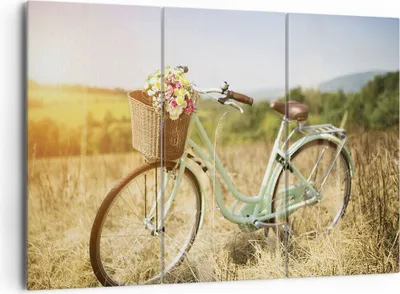 Produktbild von Bild auf Leinwand - Leinwandbild - 3 Teile - Fahrrad Wiese Blumen - 165x110cm - Wand Bild - Wanddeko - Wandbilder - Leinwanddruck - Bilder - Wanddekoration - Leinwand bilder - CE165x110-4206