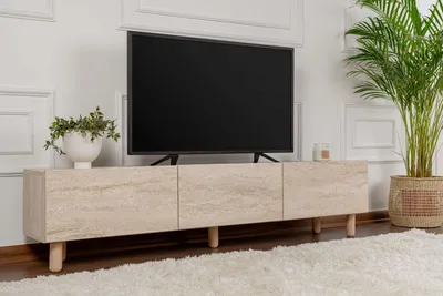 Image de Skye Decor, Alvin - Travertine, meuble TV, travertin, panneaux de particules 100 % mélaminés, 180 x 42 x 31,4 cm