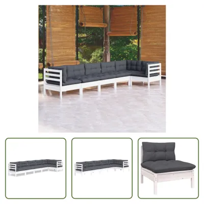 Produktbild von The Living Store 6-tlg. Garten-Lounge-Set mit Kissen Weiß Kiefernholz