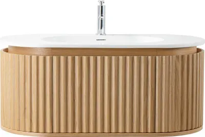 Produktbild von Waschtischunterschrank-Set ISARA 100 cm Waschtisch mattweiß Mineralguss mit Unterschrank Eiche Natur