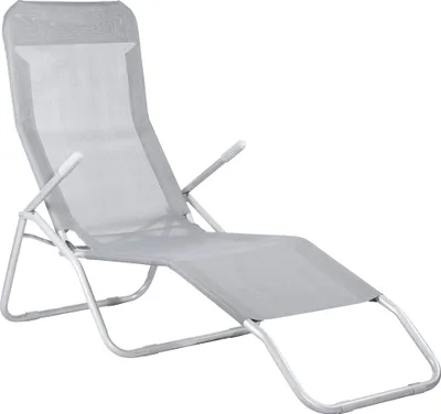 Produktbild von Springos Gartenliege Silber, aus Metall & Textilgewebe – Klappbar, verstellbar, ergonomisch, mit bequemen Armlehnen, rutschfest, korrosionsgeschützt, wasserdicht – für Garten, Camping, Sauna, Bad – Tragfähigkeit bis 120 kg – Maße: 60x96x185 cm (BxHxL), 5,2 kg