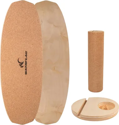 Imagen del producto de Tabla de equilibrio con superficie de corcho, 81 cm, fabricada con madera contrachapada de 8 capas, ideal para entrenamiento de equilibrio