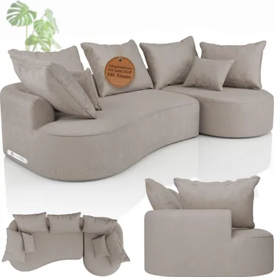 Produktbild von Juskys Sofa Tirano - modernes Samt Ecksofa, Beige Couch mit Ottomane rechts