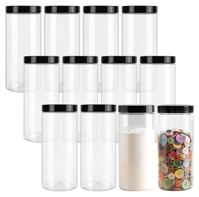 12 runde Vorratsdosen mit Deckel, 1000 ml, luftdicht, transparent
