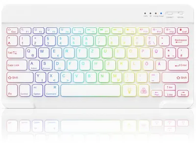 Zdjęcie produktu dla Klawiatura bezprzewodowa Bluetooth - Podświetlana - 7 kolorów podświetlenia - Układ QWERTZ - Ultracienka - 29 x 15,7 x 0,5 cm