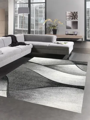 Obrázek produktu pro Koberec do obývacího pokoje s moderním vlnitým vzorem v antracitově šedé barvě – nenáročný na údržbu, rozměry – 140 x 200 cm