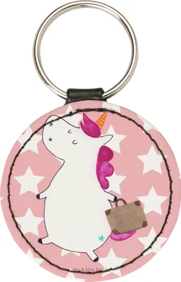 Produktbild von Mr. & Mrs. Panda Schlüsselanhänger Einhorn Koffer - Rot Pastell - Geschenk, Einhörner, Deko, Anhänger, Unicorn, Reise, Abenteuer, schlüsselring, edel, Taschenanhänger