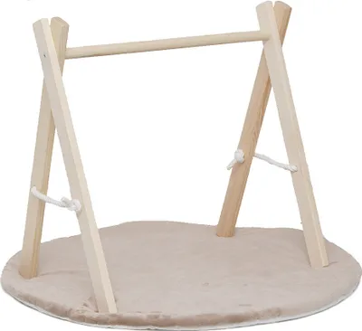 Zdjęcie produktu dla LuMali BABY GYM Drewniana zabawka z beżową matą do zabawy Łuk do zabawy Dla małych dzieci Zabawka Montessori Zabawka dla małych dzieci Ćwiczenia Baby Gym